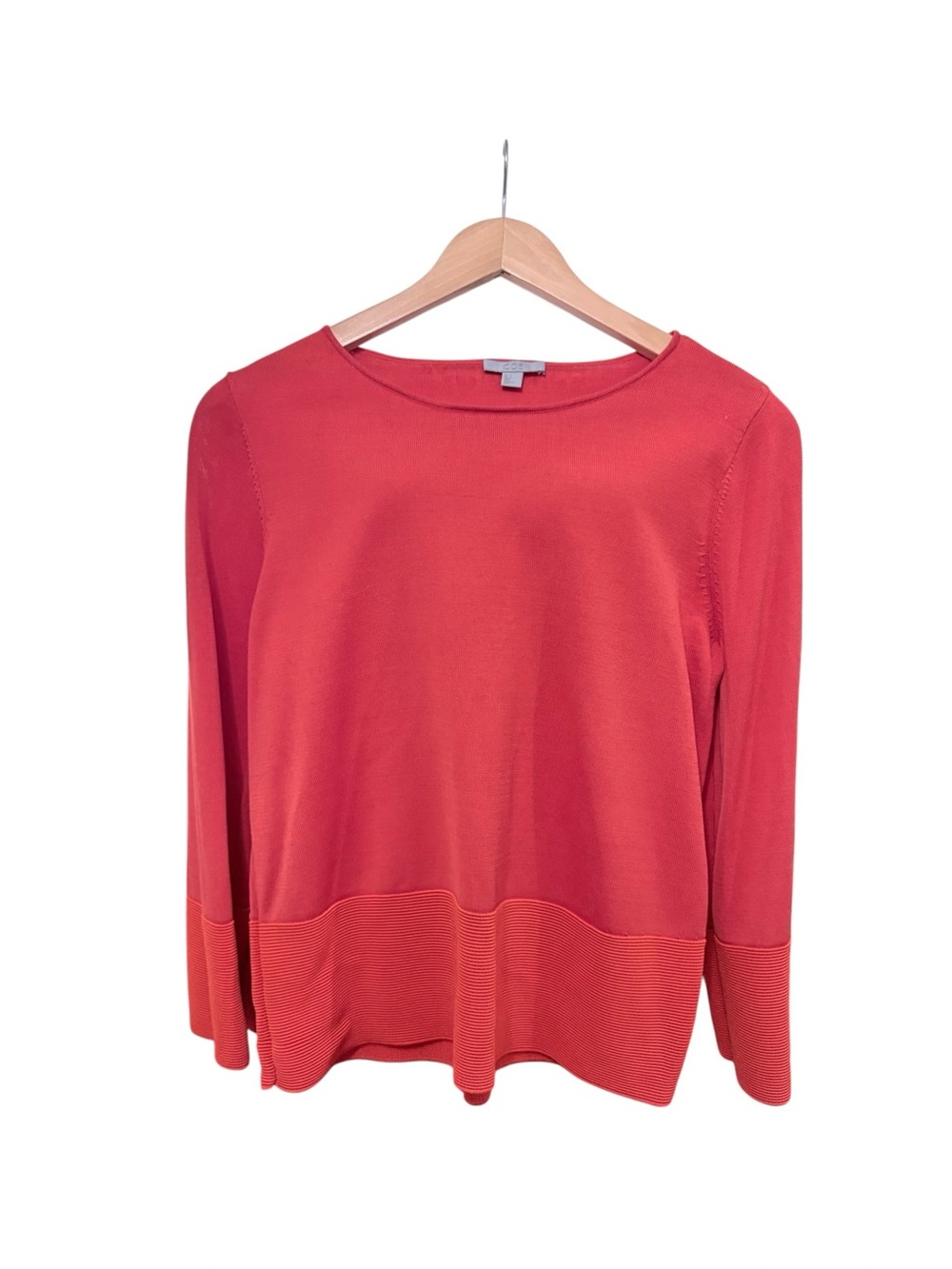 COS Red Fine Knit Sweater Wide Ribbed Hem Crewneck Pullover Top Sz Small